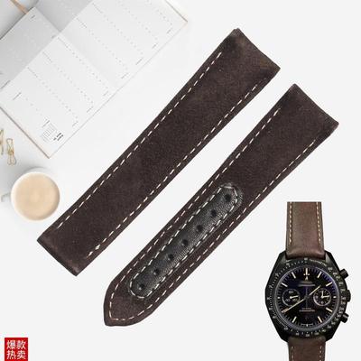 适配欧米茄d超霸系列311.92牛皮表带真皮翻毛皮复古弧形表带男