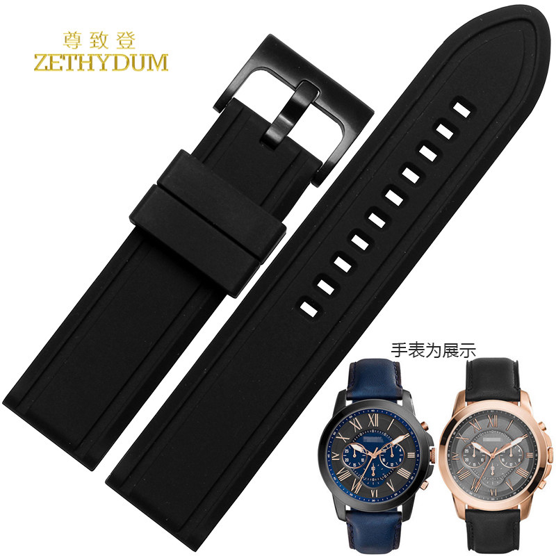 运动休闲硅胶表带适用化石fossil防水柔软FTWO1114橡胶配件22mm