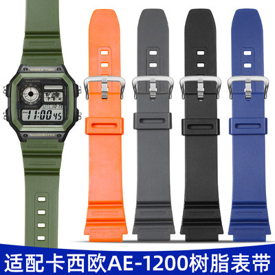 适配卡西欧AE-1200/1300 F-108 W-218 JW-216树脂硅胶手表带男18m