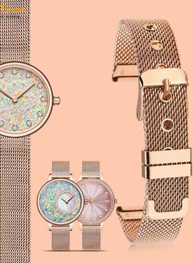 适配rorolove手表带钢带女12/78/18/55颗天然钻石钢表链1Z214mm