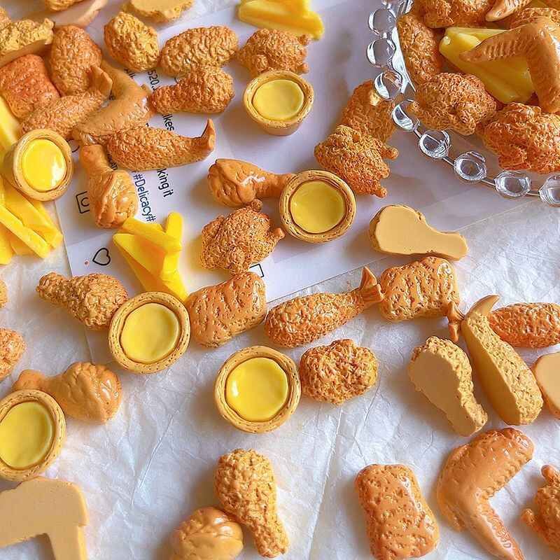 新款立体炸鸡薯条全家桶微缩树脂食玩过家DIY奶油手工材料