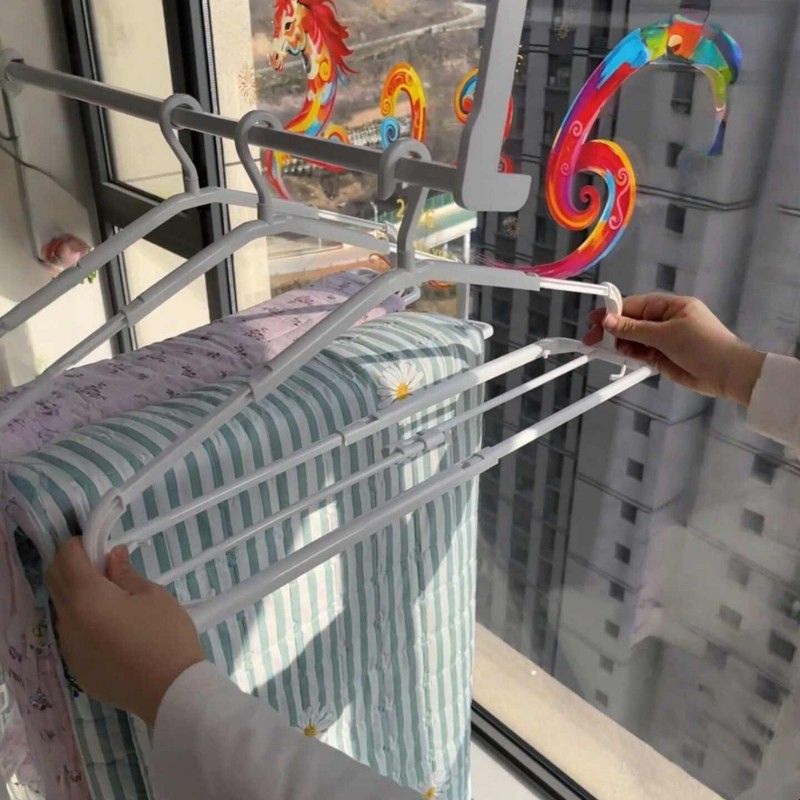 伸缩折叠衣架家用抽拉式浴巾床单加大晾衣架防滑无痕可调节晒衣架