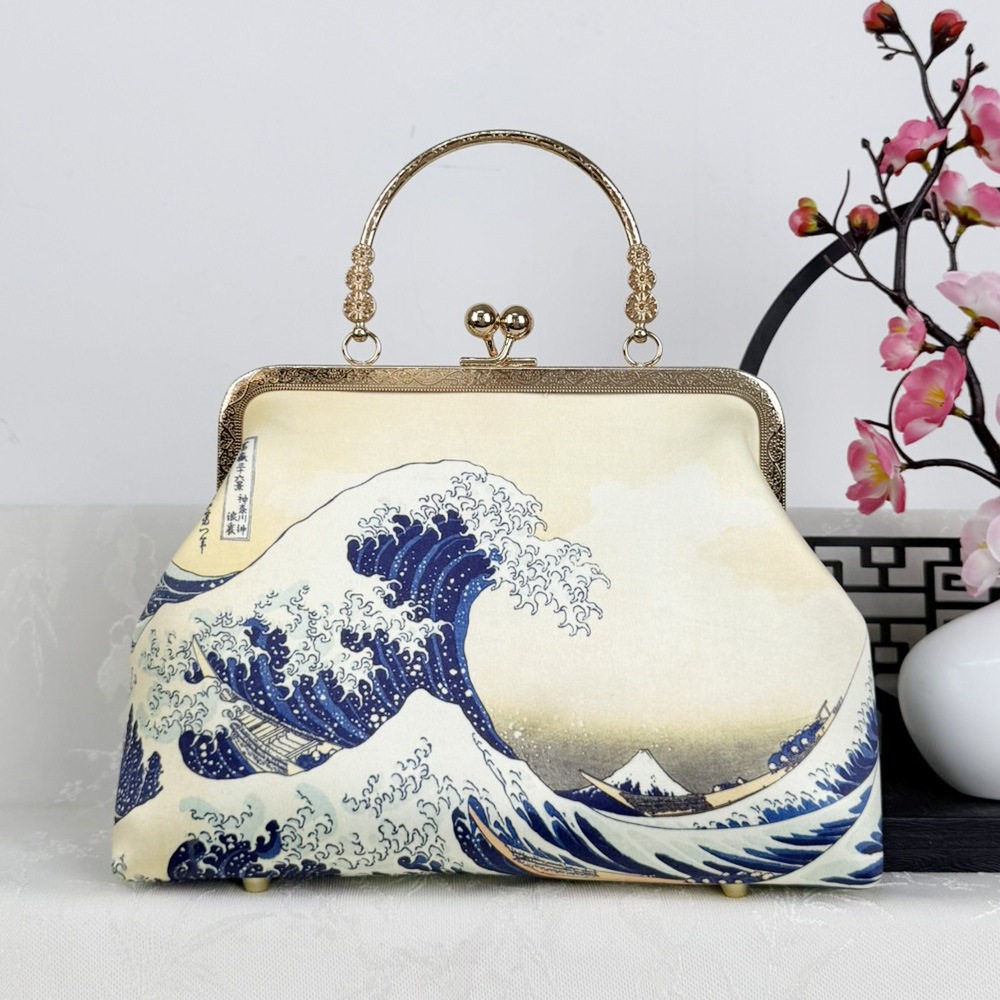 女歌手演员夹口包海浪巨浪印花手提包单肩斜挎包旗袍包汉服女包包