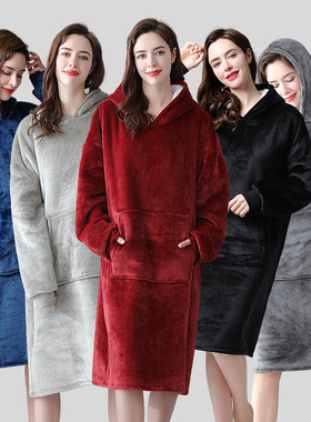 女式冬季懒人毯huggle hoodie套头法兰绒卫衣tv电视毯连帽家居服