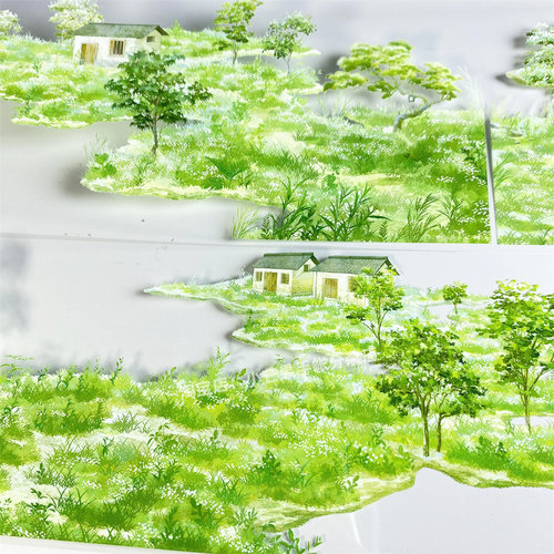 手帐分装胶带平野小居zero小屋草地绿树古风PET素材账手机壳贴纸