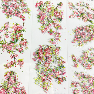 手帐分装胶带垂丝海棠zero树枝红花造景古风PET素材账流麻diy贴纸
