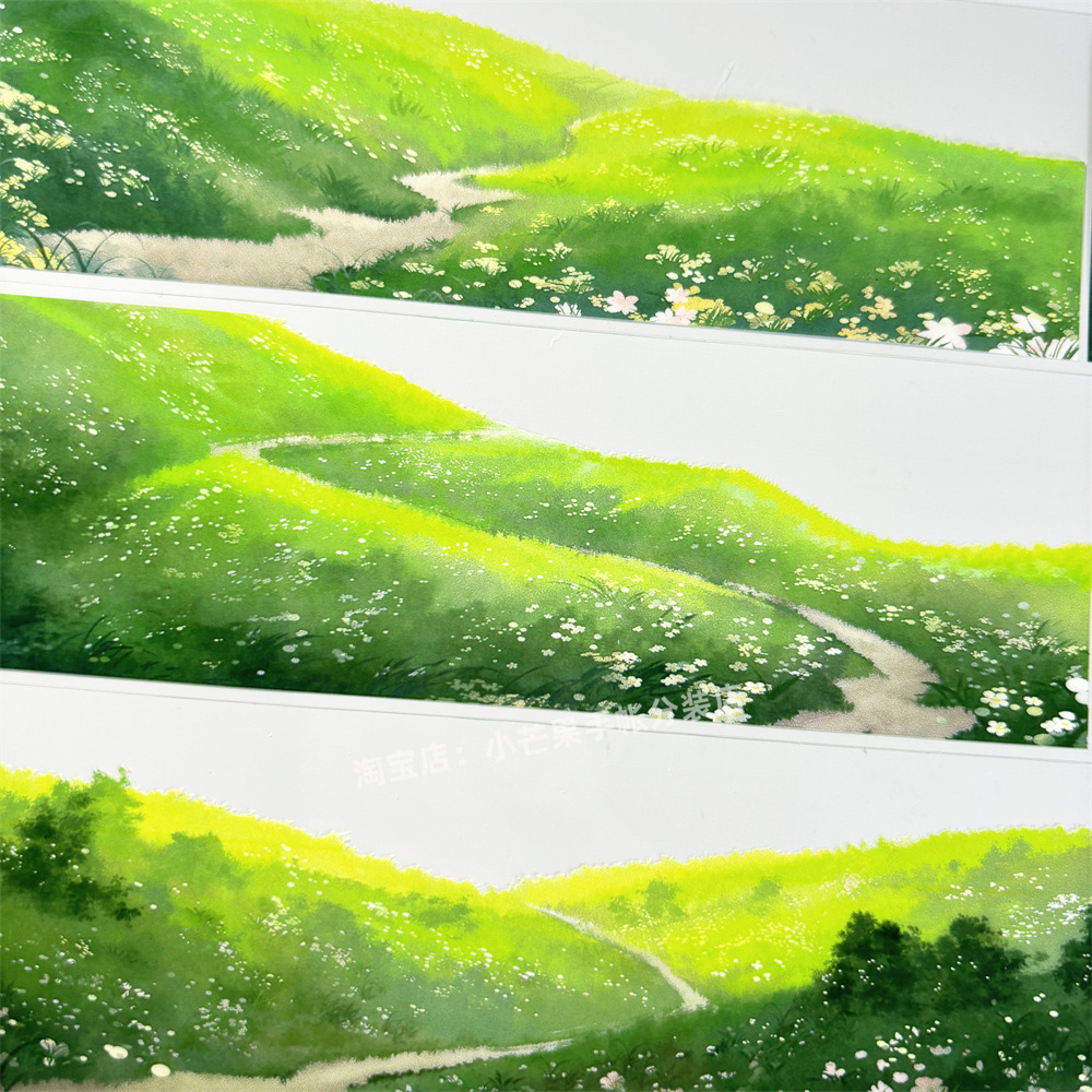 手帐分装胶带绿茵草坡景物志山间小路古风PET素材账流麻贴纸咕卡