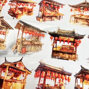 手帐分装胶带喜市迎春江月令春节灯笼古风PET素材账手机壳贴纸