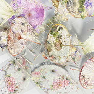 手帐分装胶带翩若惊鸿新七天油纸伞花朵古风PET素材账流麻diy贴纸