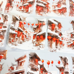 手帐分装胶带华年雪巷江月令街道灯笼古风PET素材账手机壳贴纸