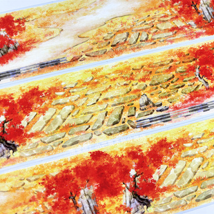 手帐分装胶带秋路zero枫树地面小路石头古风PET素材账流麻diy贴纸