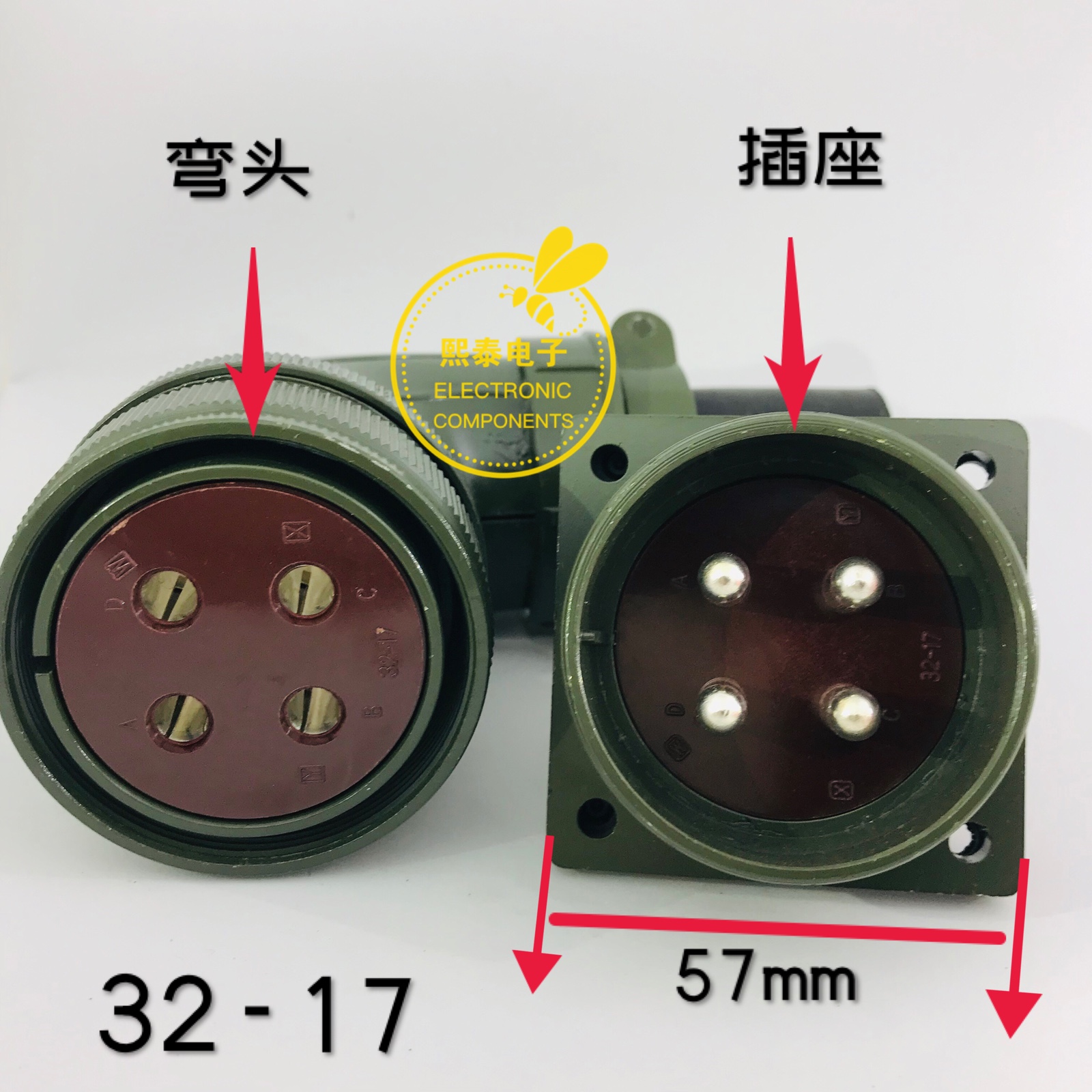 4孔MS3108B航空插头32-17S弯式VW3M5141伺服电机编码器动力线接头