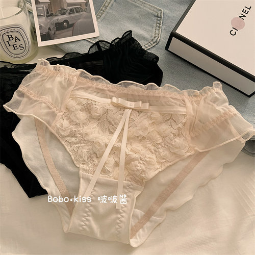 女士内裤甜美纯欲蕾丝边纯棉三角