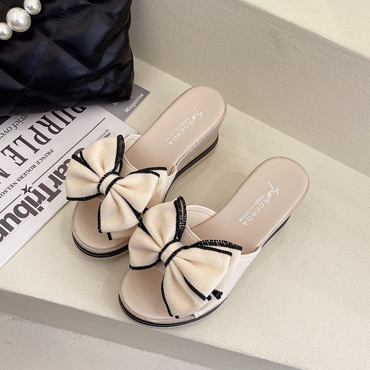 2025春季新款女士户外轻便蝴蝶结仙女凉拖鞋外穿厚底拖鞋一字拖女