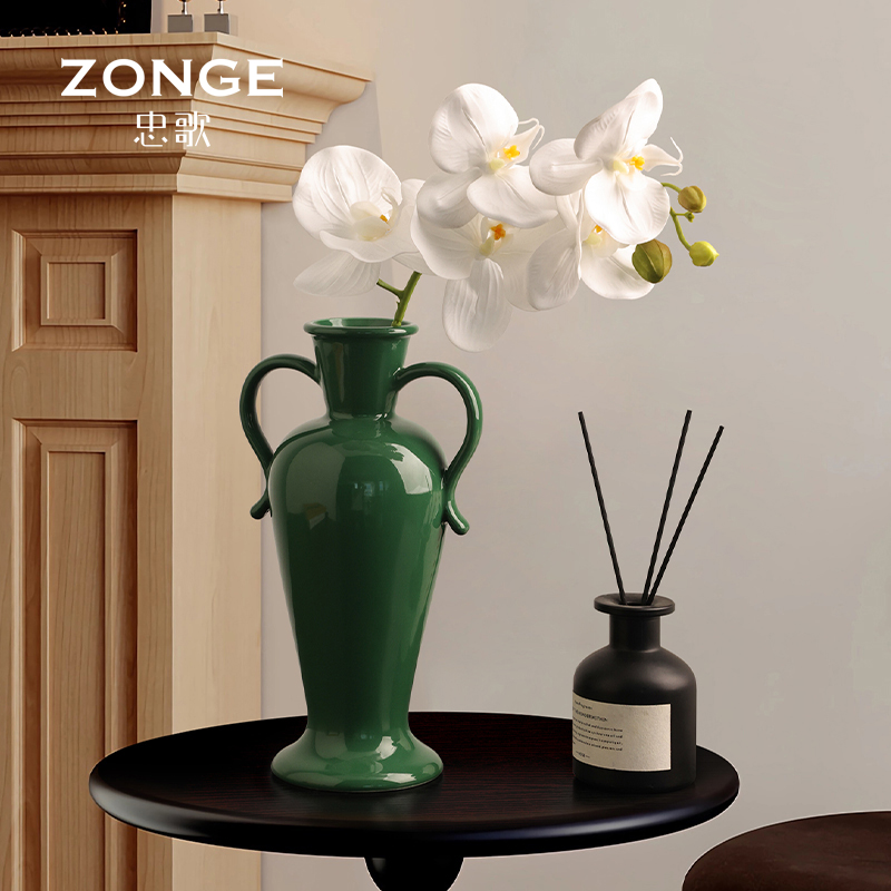 法式覆古双耳陶瓷花瓶摆件客厅插花创意高级感小众装饰品桌面花器