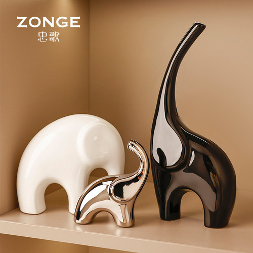 忠歌三口吉象摆件家居饰品