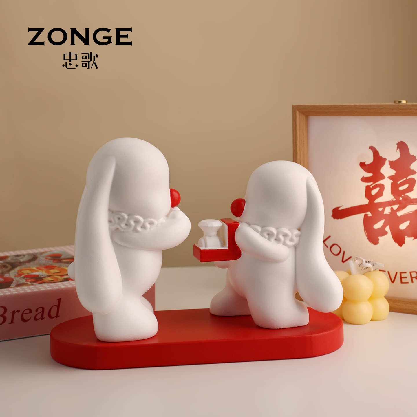 中式结婚礼物送新人兔子桌面摆件图片