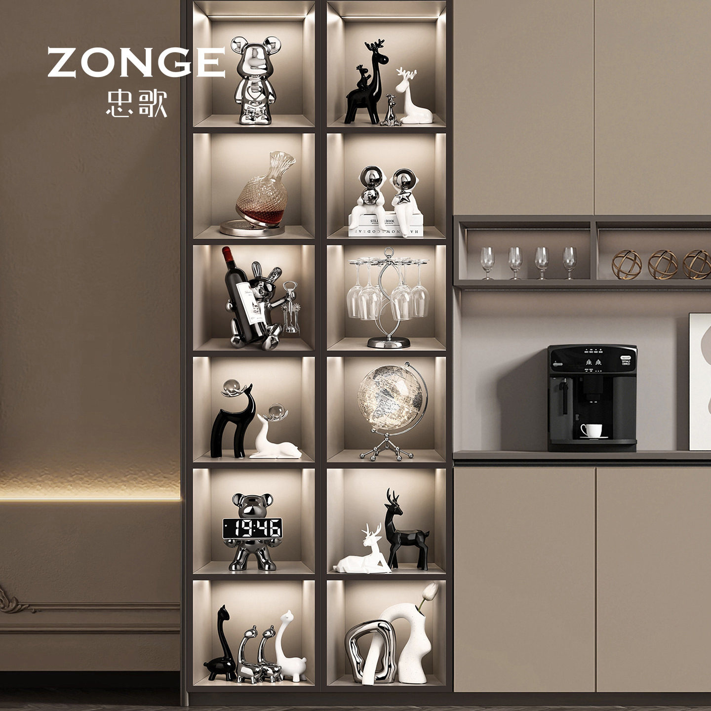 乔迁新居礼品麋鹿软装饰品摆件轻奢高档创意餐边柜酒柜红酒架组合