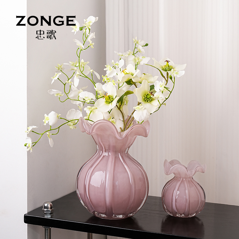 创意玻璃石榴花瓶摆件客厅插花琉璃轻奢高级感粉色高端餐桌水培花