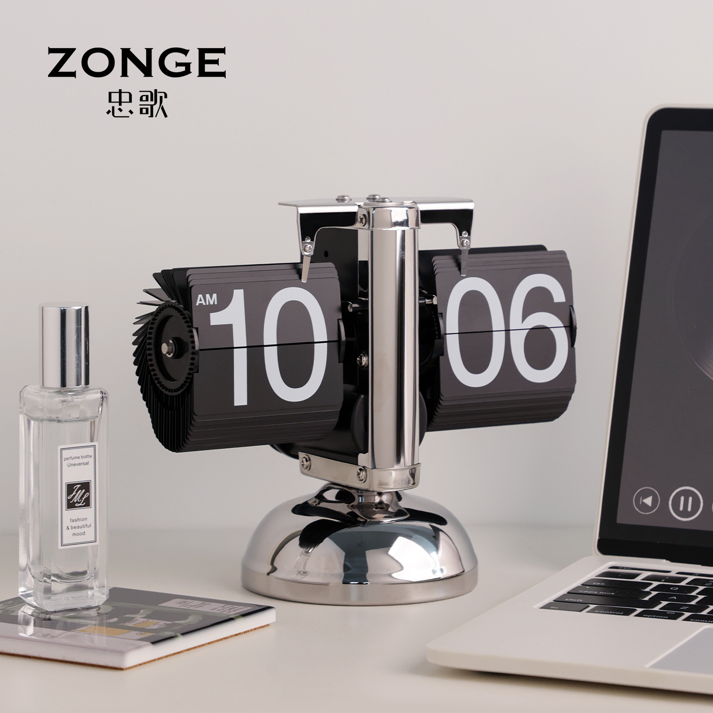 创意自动翻页数字时钟机械表黑白钟表创意摆件玄关酒柜轻奢装饰品