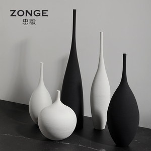 景德镇陶瓷花瓶摆件家居饰品艺术黑白手工拉丝客厅电视柜干花装饰