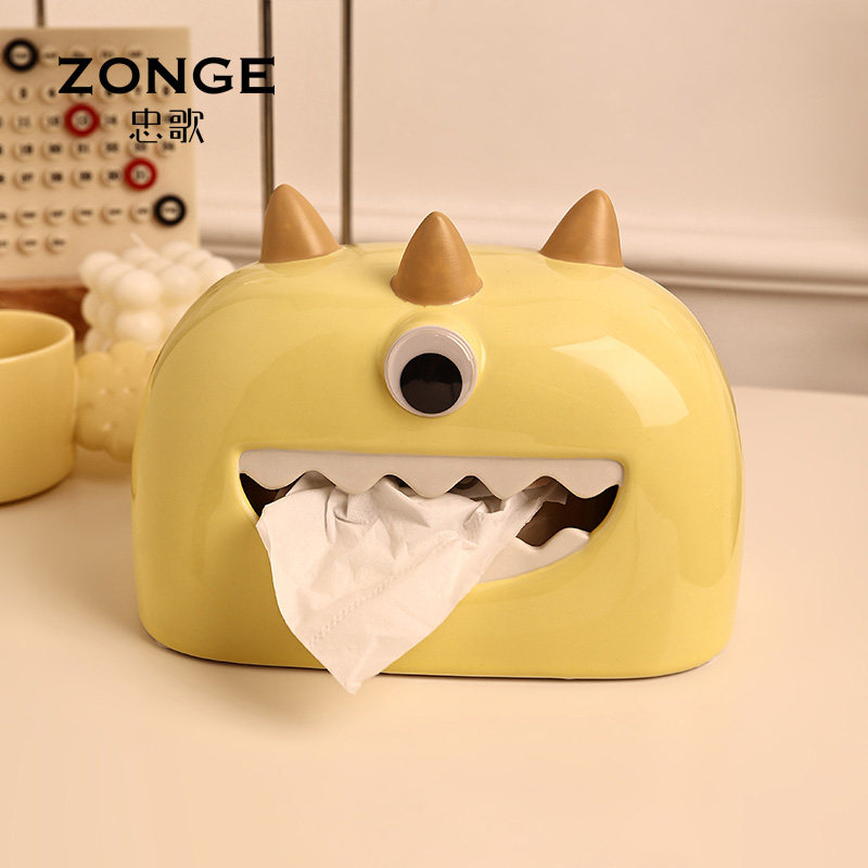 可爱小怪兽纸巾盒摆件客厅高档轻奢陶瓷抽纸盒茶几餐桌创意装饰品,家居饰品,装饰纸巾盒,淘宝优惠券,粉丝福利购,淘宝优惠卷
