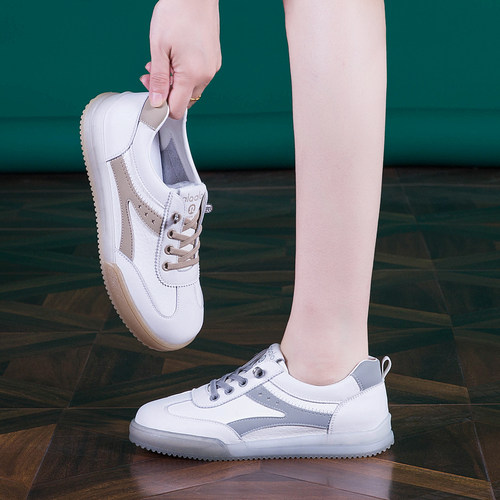 春季真皮软底一脚蹬百搭小白鞋女