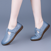 子女透气洞洞鞋 真皮软底单鞋 2026新款 春天鞋 休闲妈妈鞋 舒适牛筋底