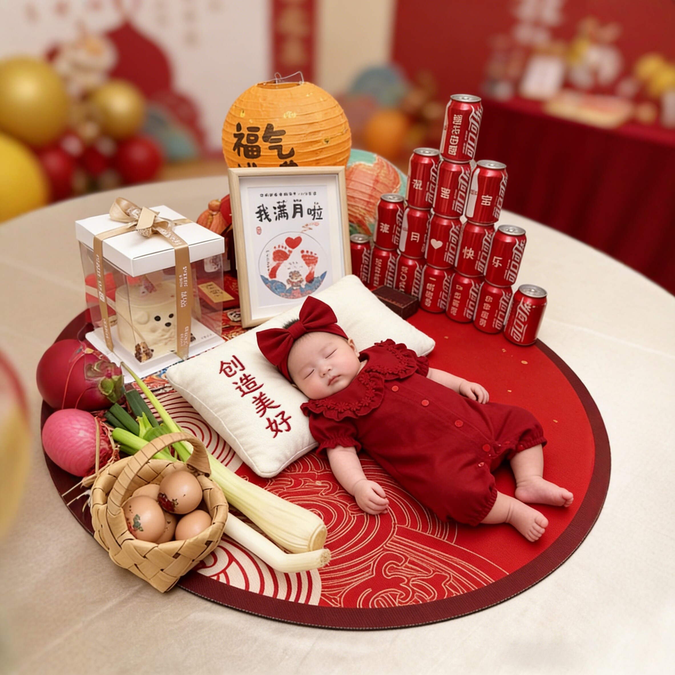 满月宴宝宝装百天衣服女婴儿公主风连体衣女孩红色喜庆小月龄礼服