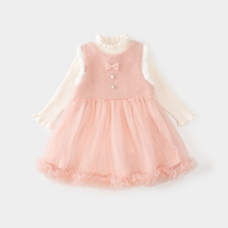 女童连衣裙秋冬装1一4岁女宝宝裙子毛线打底衫背心纱裙套装公主裙