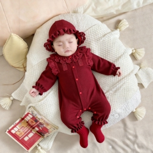 婴幼儿春秋满月小龙女周岁礼服 连体衣女宝宝哈衣套装 婴儿服装 长袖