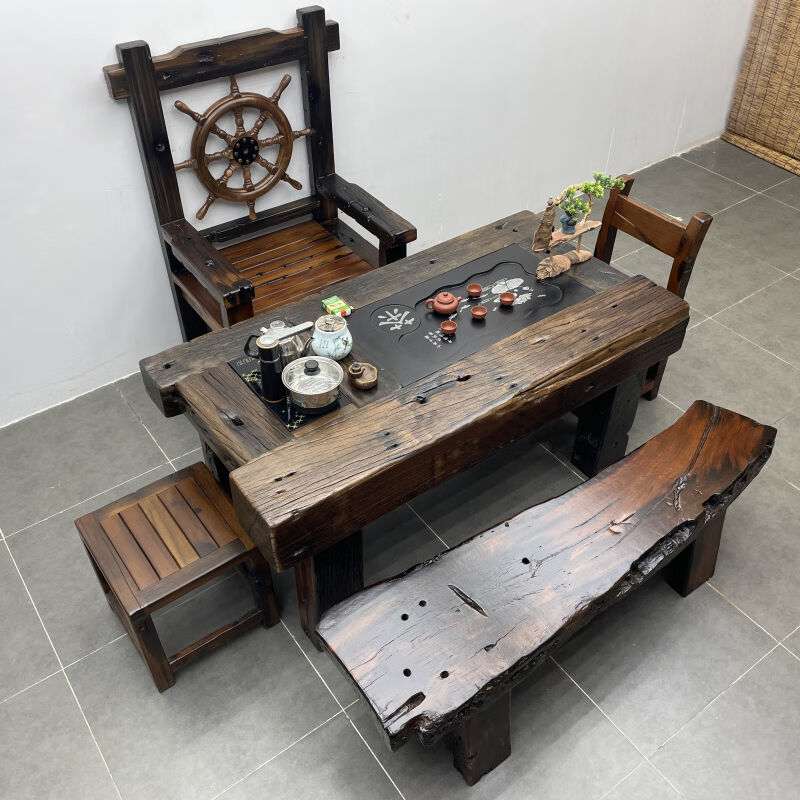 唐博士茶桌茶台老船木茶桌椅组合船木茶台中式风化原木龙骨实木茶