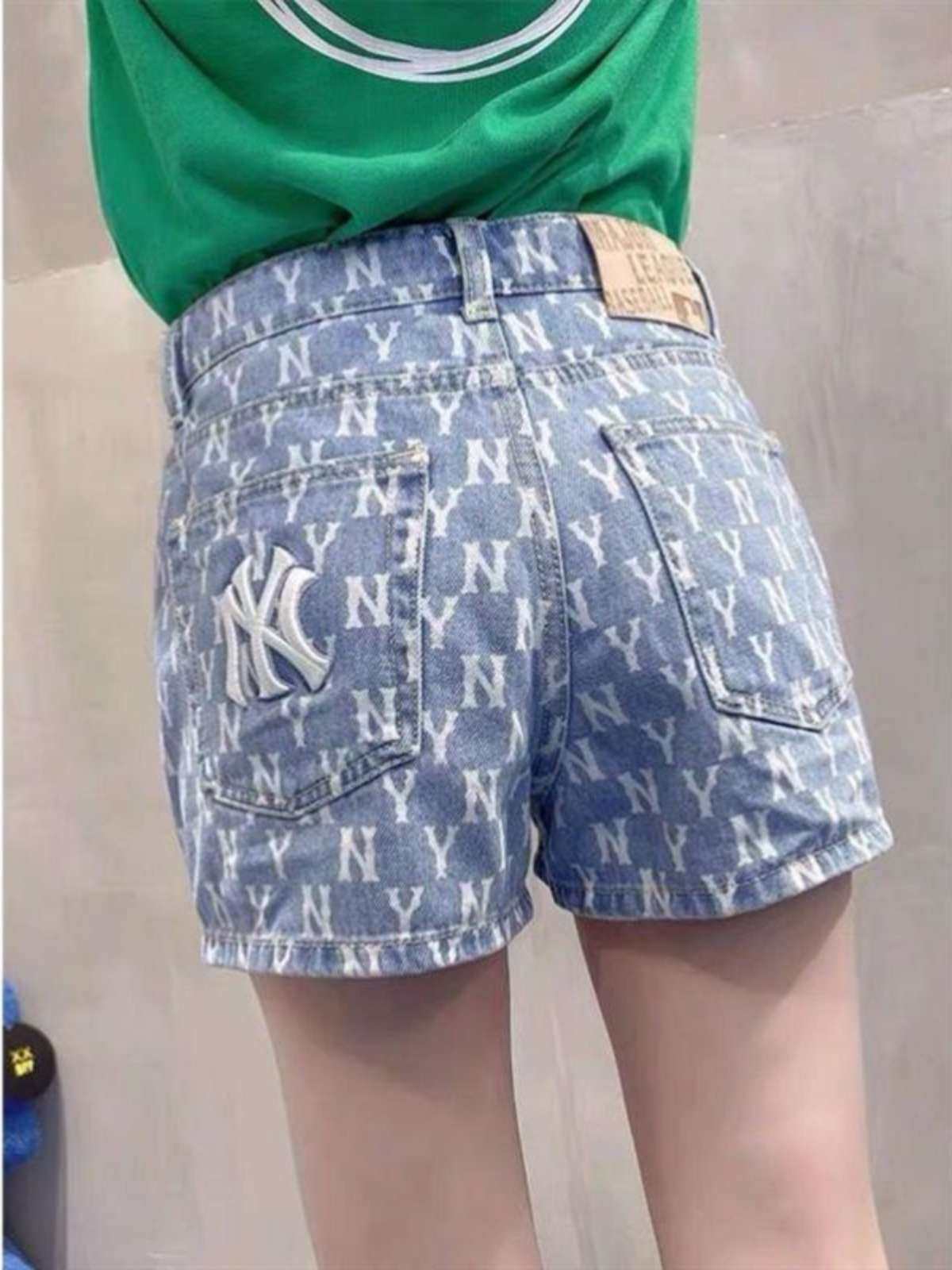 女款夏季高腰短裤2023新款老花NY满标牛仔女A字百搭显瘦时尚热裤