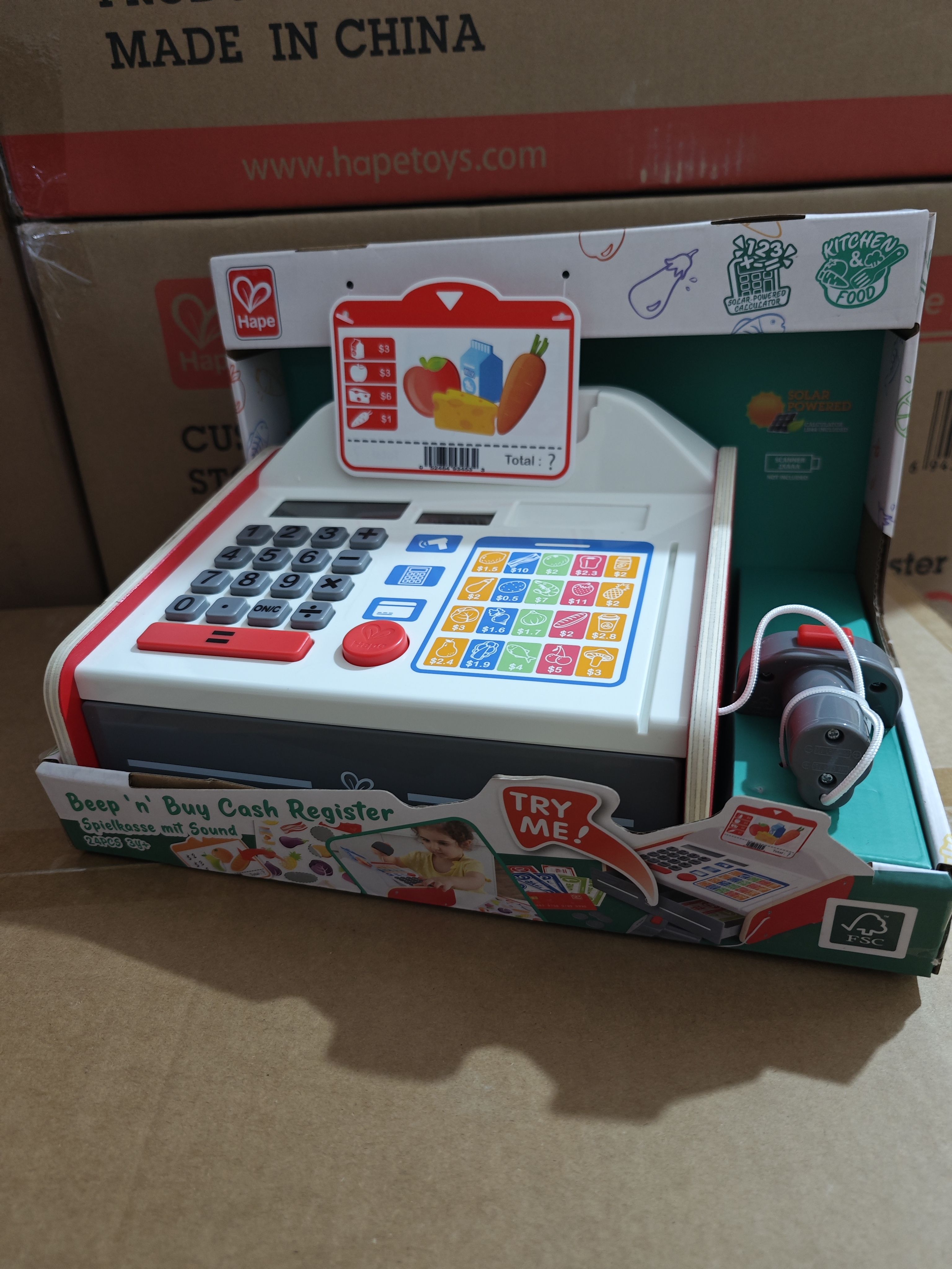hape小卖部仿真超市收银机扫码玩具有嘀嘀声效的收银台玩具过家家