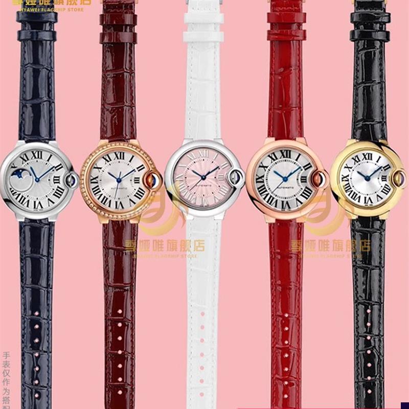 适配原装卡地亚蓝气球亮光真皮手表带凸口J牛皮折叠扣表链男女大