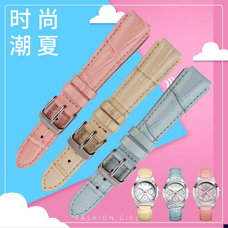 适配卡西欧女LTP-20o69L手表带蝴蝶扣凸口粉色天蓝真牛皮表带14mm