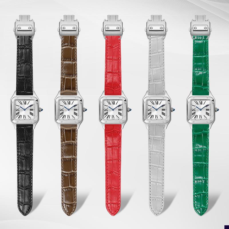 适配卡地亚山度士表带j男SANTOS100桑托斯卡历博真皮手表带女配件