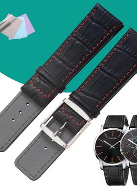 适配CK真皮表带K2G211Cs1K2G271C1表链手表带黑色橙色线22mm