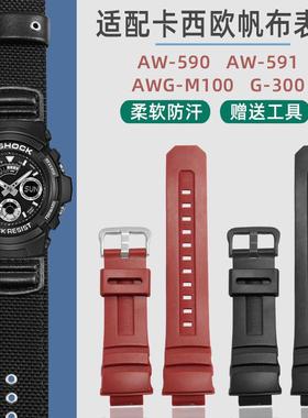 适配G-SHOCK卡西欧AW-591/950AWG-MH100G-7700帆布尼龙硅胶表带