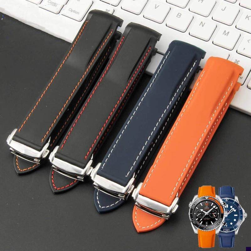 适配CARTY弧形硅胶l橡胶表带欧米加欧米茄海马300超霸精工2022