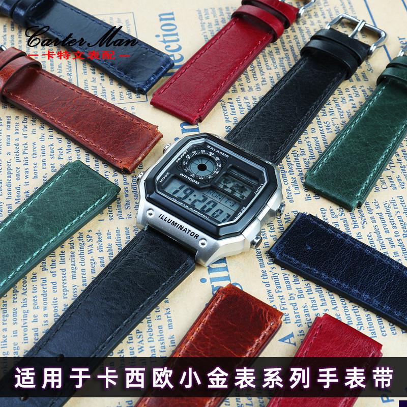 适配改装复古真皮手表带k卡西欧小方表A159W-N1AE-1200WHDA168男