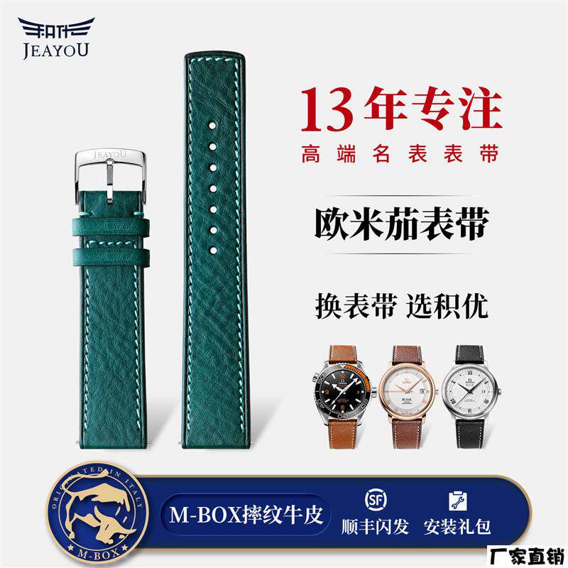 适配品质越野车手表带适用欧米茄蝶飞海马300真皮原厂男女士omega