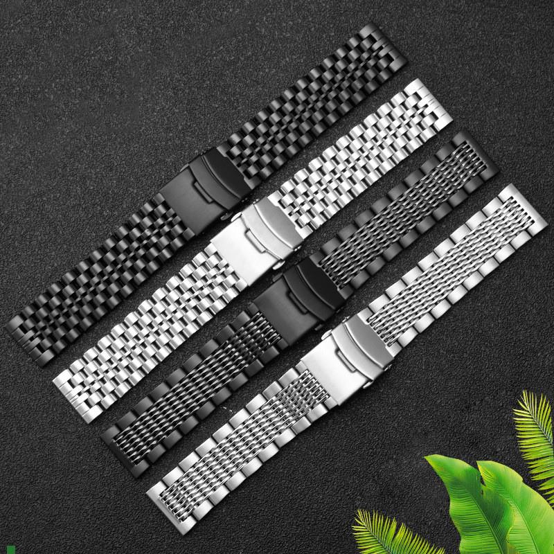 通用表带鲨鱼网钢带男钢米兰手表带手表链H182022MM华为卡西欧