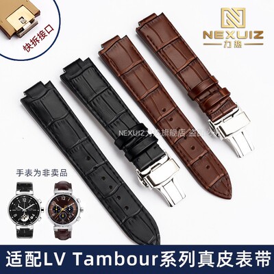 快拆牛皮表带适配hLV Tambour系列Q1121 男真皮表带蝴蝶扣12mm凸