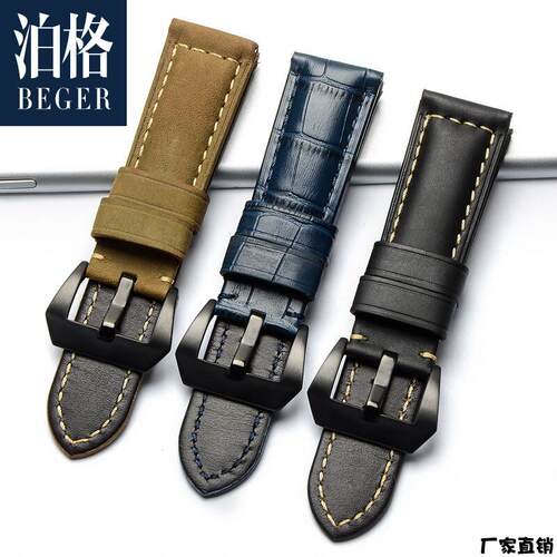 适配品质代用沛纳海真皮表带男适配paneraiPAM111原厂疯马皮定制2