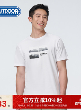 outdoor products T恤男春夏圆领印花纯棉透气吸汗户外休闲短袖