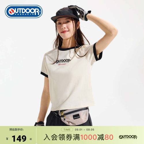 outdoor products 加州云雀夏季T恤棉感透气修身舒适撞色短袖女