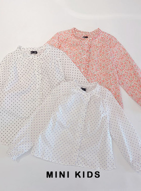 原单出口 女童小众设计春季纯棉波点木耳花边点点控长袖上衣衬衫