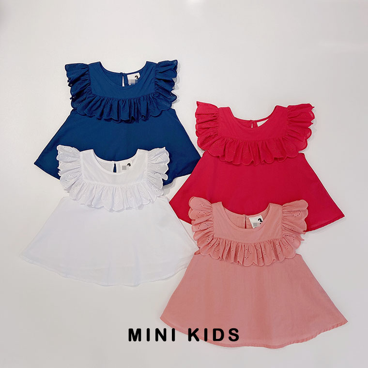 澳洲cot~2-10岁女童宝纯棉薄款荷叶边刺绣上衣飞袖娃娃衫短袖T恤