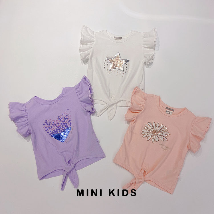 欧美 女童夏季纯棉圆领三色可爱T恤